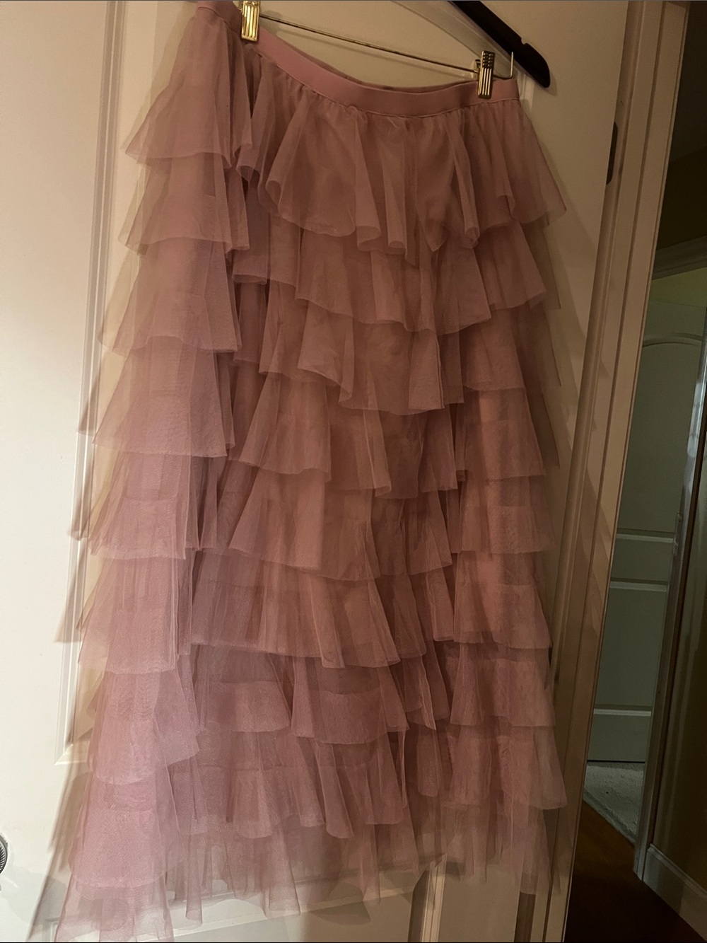 Tiered Tulle Maxi Skirt in Dusty Rose